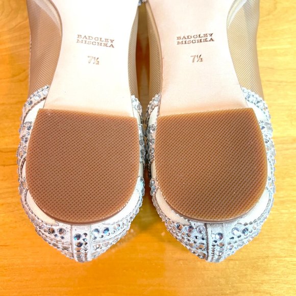 Badgley Mischka BHLDN Size 7.5 Gigi Pointed Toe Jeweled Ivory Ballet Flats Shoes - Picture 14 of 15